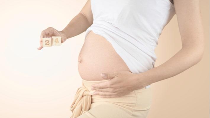 איזה בשבוע 24 להריון מחזיקה קוביות עם מספר השבועות